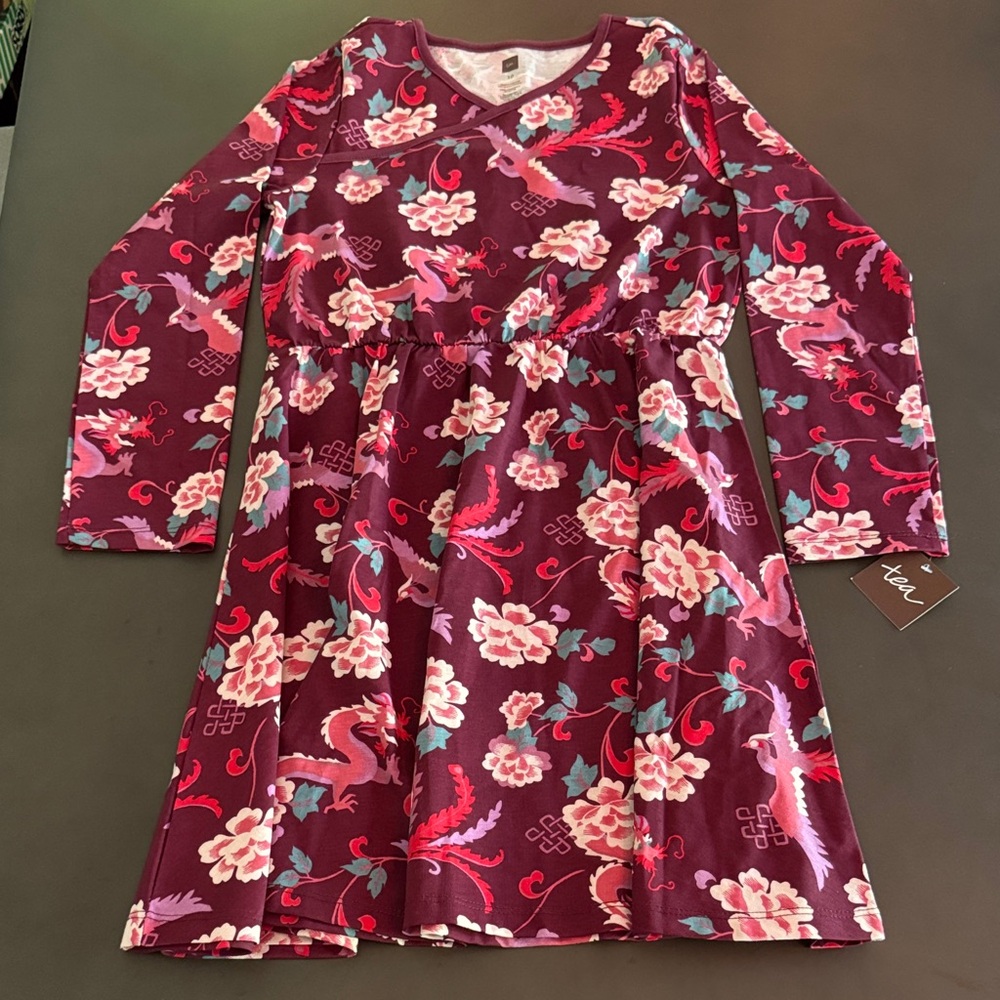 Tea Collection Floral Kids Dress - Burgundy and Pink
